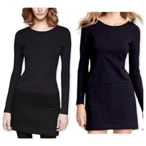 THEORY Black Dress Mimi Q Classical Shift Quilted Long Sleeve Stretch S Party
